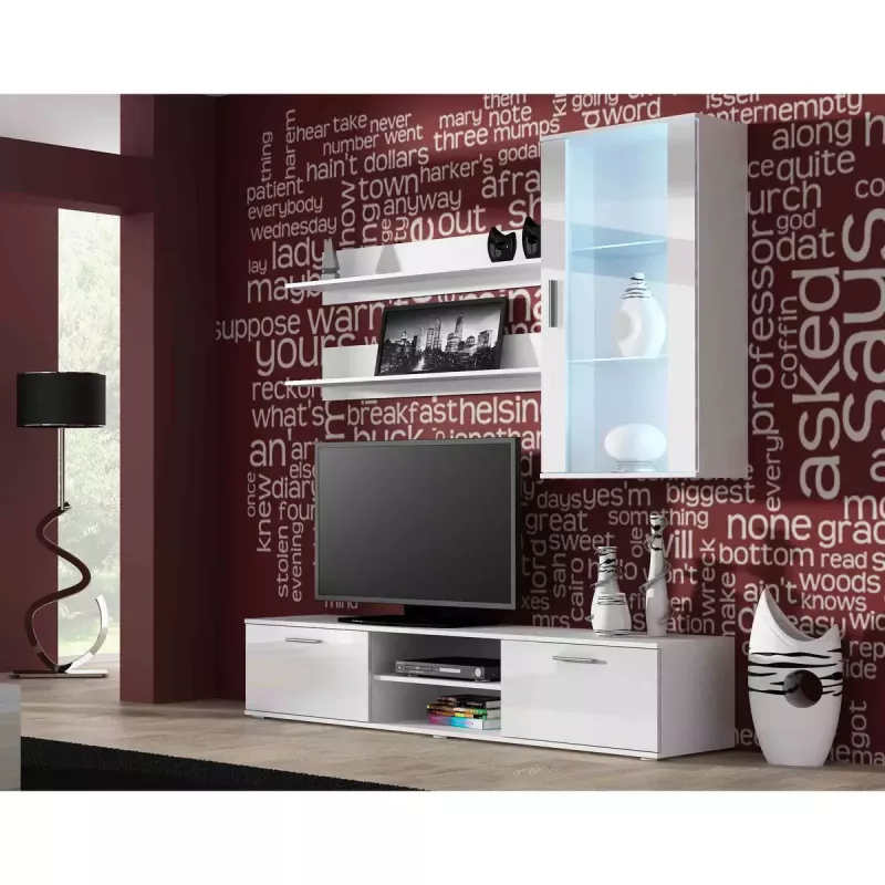 TV statīvs cama meble SOHO 180 — 1800×430×370 mm, balta virsma (skaidu plātne), balts rāmis