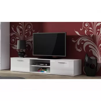 TV statīvs cama meble SOHO 180 — 1800×430×370 mm, balta virsma (skaidu plātne), balts rāmis