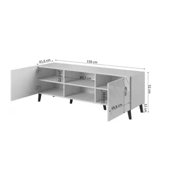 TV skapis ABETO 150x42x52 cm, melns spīdīgs, MDF virsma, melns rāmis
