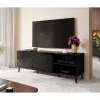 TV skapis ABETO 150x42x52 cm, melns spīdīgs, MDF virsma, melns rāmis