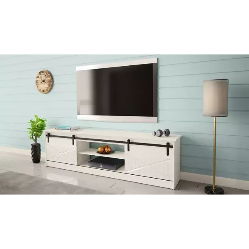 TV skapis Cama Meble GRANERO RTV 200x56.7x35 cm — balts matēts, skaidu plātne