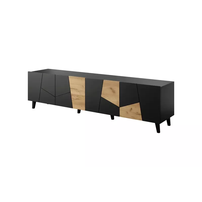 TV skapis cama meble ETNA 200×42×52 cm, melna matēta virsma, ozolkoka rāmis