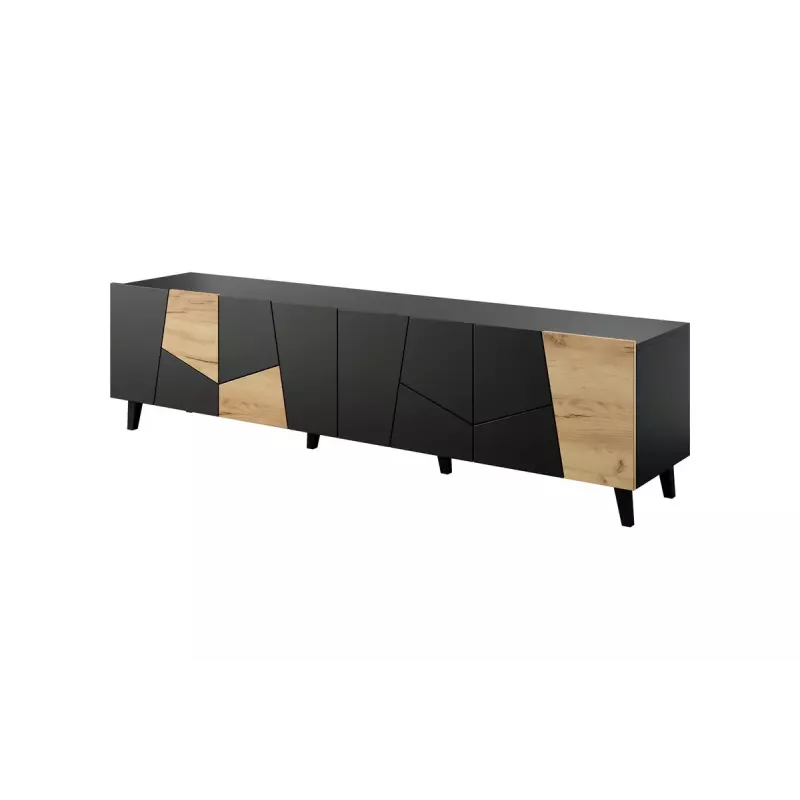 TV skapis cama meble ETNA 200×42×52 cm, melna matēta virsma, ozolkoka rāmis