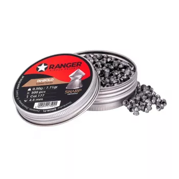 Airgun lodes RANGER CLAS03.45.500 — 4.5 mm diabolo, asa rievota smaile, 500 gab. alumīnija dozatorā