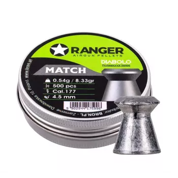 Pneimatiskās lodes RANGER PRORO 4.5 mm Diabolo — 500 gab., sudraba, alumīnija dozators