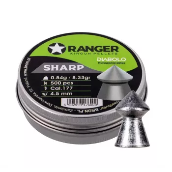 Gaisa šautriņas RANGER PRORO.45.500.S — 4.5 mm diabolo asais gals, 500 gab., alumīnija dozators