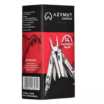 Daudzinstrumentu rīks AZYMUT H2038 pilna izmēra — 14 instrumenti, 16.2 cm atvērts, 10.1 cm salocīts, 264 g, 420/7CR13 tērauds, ādas maciņš