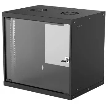 Sienas stiprinājuma tīkla skapis 9U INTELLINET 19 collu (540×487×400 mm) melns, stikla durvis, IP20