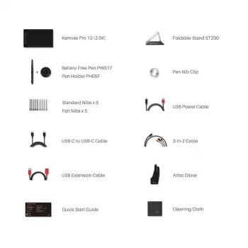 HUION Kamvas Pro 13 (2.5K) GT1302 zīmēšanas planšete ar displeju, 13,3 collu IPS 2.5K, kvantu punkti, 286,5×179 mm, 8192 spiediena līmeņi, 5080 lpi, USB-C, sudraba krāsā