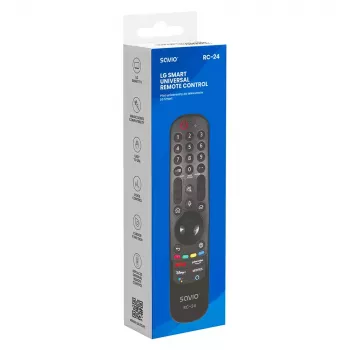 Tālvadības pults SAVIO RC-24 IR bezvadu universāla TV, melna, spiedpogas, darbības rādiuss 10 m, atbalsta 1 ierīci