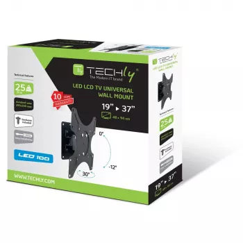 Techly ICA-LCD 2900B sienas kronšteins 19-37 collu LED LCD televizoriem, noliekšana, melns