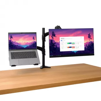 Pie galda stiprināms TRUST Mara divu monitoru statīvs 2 displejiem līdz 32 collām – gāzes atspere, VESA 75x75–100x100, max 16 kg, skava, melns