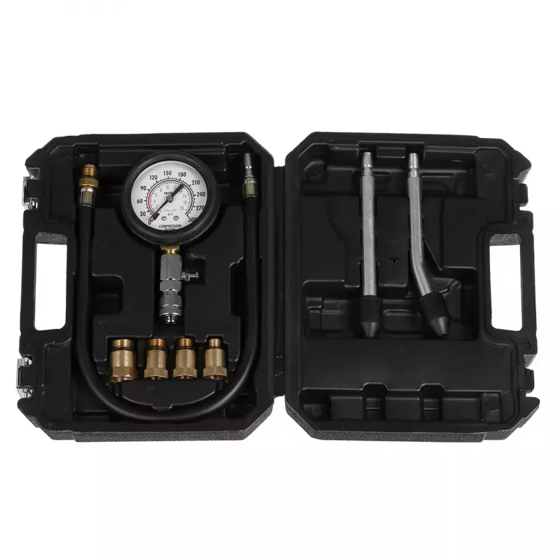 Analogais manometrs YATO YT-73022 0–20 bar, 75 mm ciparnīca, oglekļa tērauds, 0,5 m šļūtene, 4 misiņa adapteri, transporta maciņš