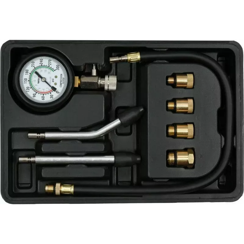 Analogais manometrs YATO YT-73022 0–20 bar, 75 mm ciparnīca, oglekļa tērauds, 0,5 m šļūtene, 4 misiņa adapteri, transporta maciņš