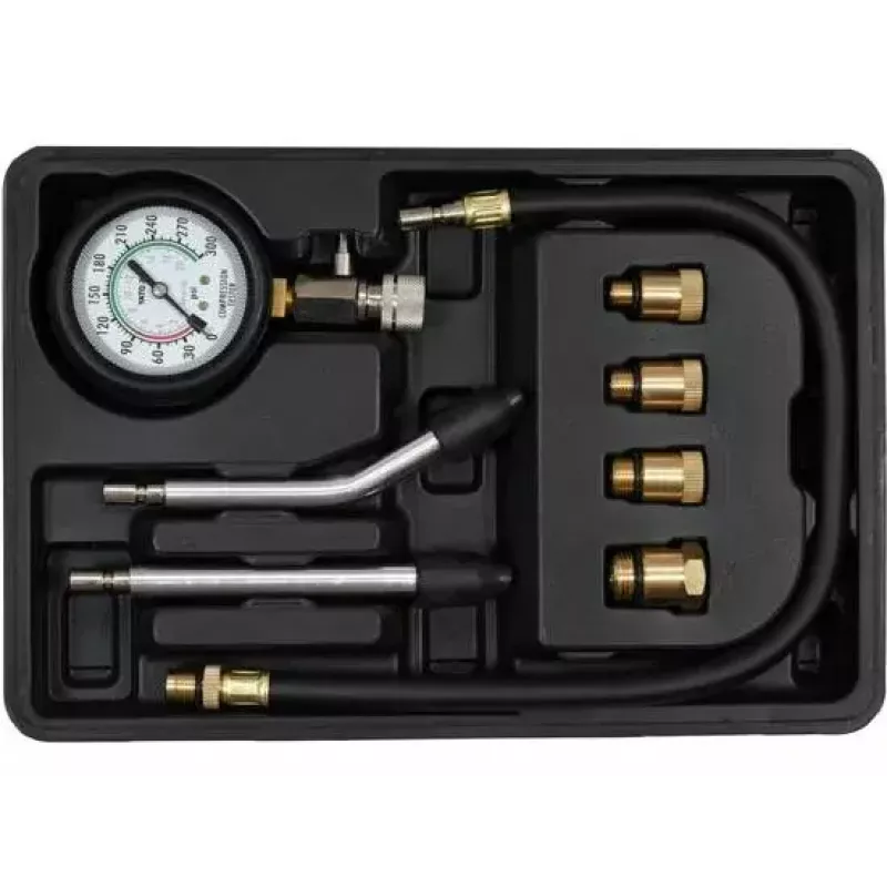 Analogais manometrs YATO YT-73022 0–20 bar, 75 mm ciparnīca, oglekļa tērauds, 0,5 m šļūtene, 4 misiņa adapteri, transporta maciņš