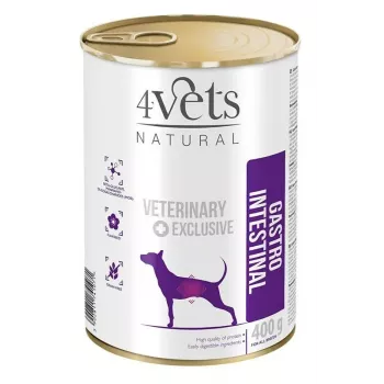 Slapjā suņu barība 4vets Natural Gastro Intestinal 400 g — terapeitiska diēta gremošanas atbalstam, tītars, 7,5% proteīns, 5,5% tauki, bez lipekļa un laktozes