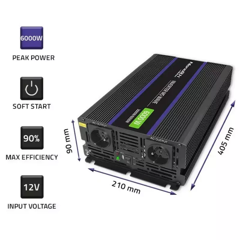 Strāvas invertors QOLTEC Monolith 6000 MS 12V uz 230V 6000W