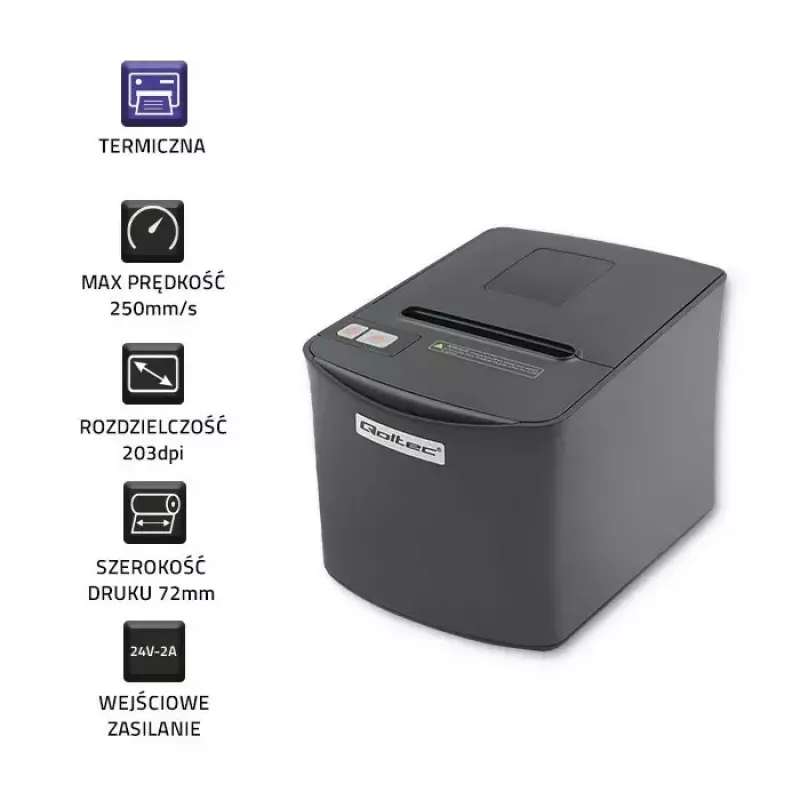 Termo kvīšu printeris QOLTEC 50256 ar USB interfeisu — kompakts POS printeris