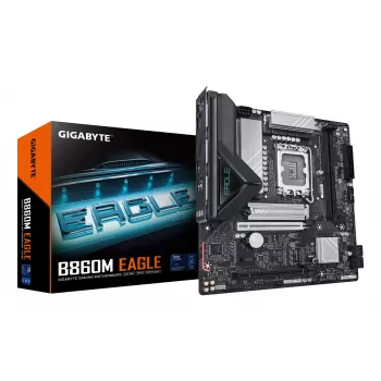 GIGABYTE B860M EAGLE mātesplate - Intel Core Ultra CPU, 6+1+2+1 fāžu VRM, līdz 9066MHz DDR5, 1xPCIe 5.0 + 1xPCIe 4.0 M.2, 2.5GbE LAN, USB 3.2 Gen 1