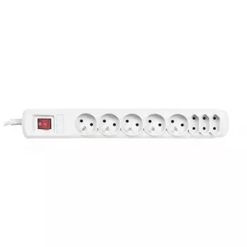 Strāvas pagarinātājs ActiveJet APN-8G/5M-GR — 8 kontaktligzdas (E/C tips), 5 m vads, 10 A, 230 V, pelēks