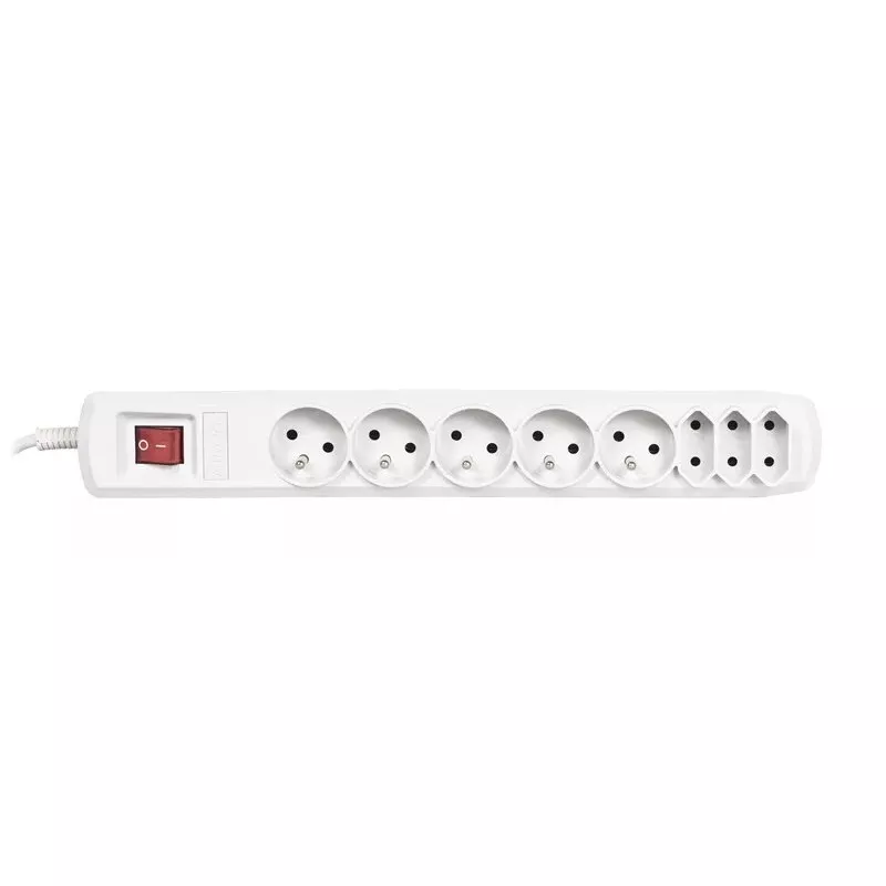 Strāvas pagarinātājs ActiveJet APN-8G/5M-GR — 8 kontaktligzdas (E/C tips), 5 m vads, 10 A, 230 V, pelēks