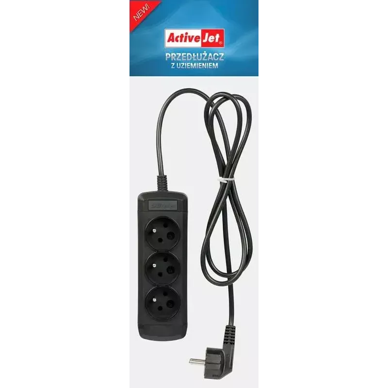Pagarinātājs ActiveJet 3GNU-1.5M-C — 3 kontaktligzdas, 1.5 m kabelis, 230 V, 10 A, melns