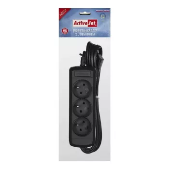 Pagarinātājs ActiveJet 3GNU - 3M - C, 3 kontaktligzdas E tips, 3 m kabelis, 230 V, 10 A, melns