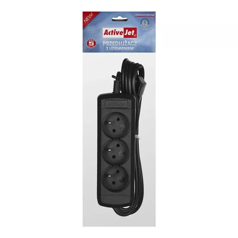 Pagarinātājs ActiveJet 3GNU - 3M - C, 3 kontaktligzdas E tips, 3 m kabelis, 230 V, 10 A, melns