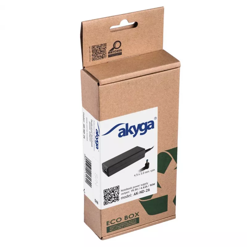 Akyga AK-ND-26 barošanas adapteris klēpjdatoriem, 90W, 19.5V, 4.62A, AC-DC, melns
