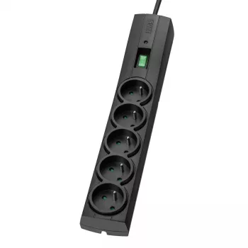 Pagarinātājs EVER Classic 5 m — 5 kontaktligzdas, 230 V, 10 A, pārsprieguma aizsardzība, melns