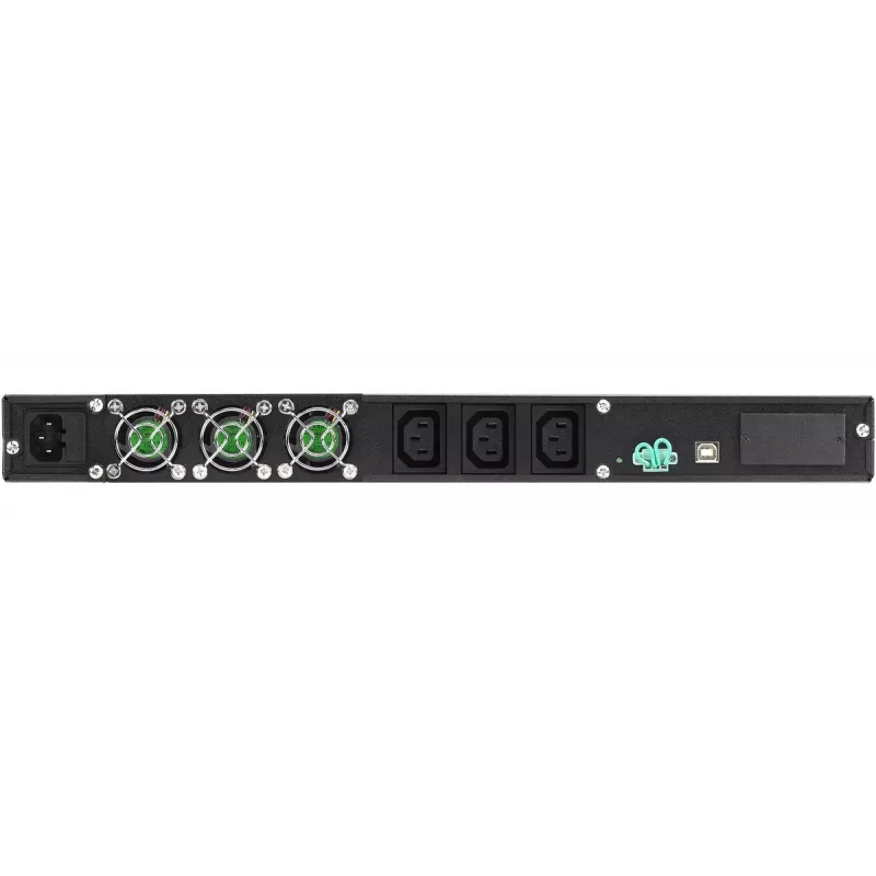 Rackmount UPS PowerWalker VFI 1000R/1U — Online dubultkonversija, 1 kVA (800 W), 3× C13 kontaktligzdas, 1U, 12.6 kg