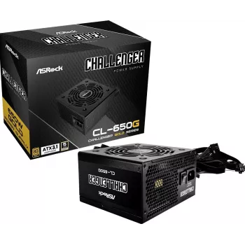 Barošanas bloks ASROCK CL-650G Challenger 650 W 20+4 pin ATX 80 PLUS Gold, 120 mm ventilators, melns