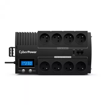 Nepārtrauktās barošanas avots CYBERPOWER BR1000ELCD — Line-Interactive UPS 1 kVA (600 W), 8x E tipa kontaktligzdas, LCD, AVR, 4 ms pārslēgšanās