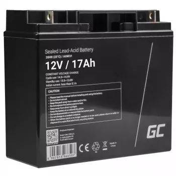 Slēgts svina-skābes akumulators Green Cell AGM51 12 V 17 Ah, VRLA, bezapkopes, 167×77×181 mm, 4,8 kg