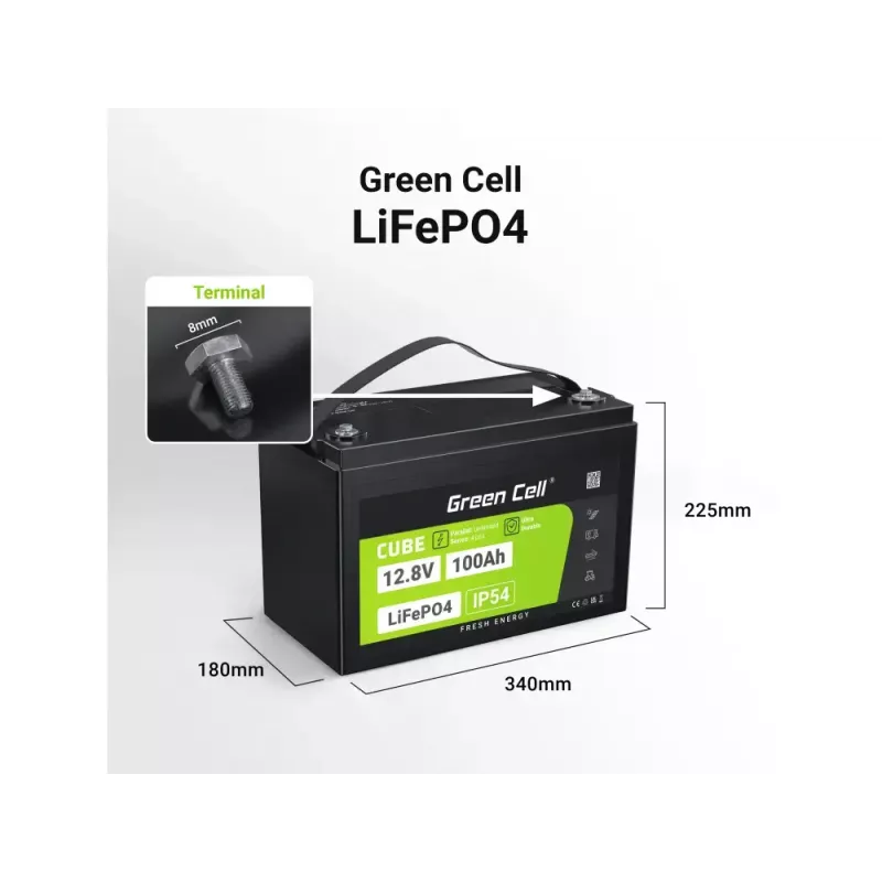 UPS akumulators Green Cell LFPGC12V100AH Litija Dzelzs Fosfāts 12.8V 100Ah
