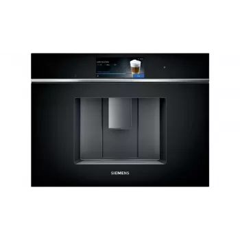 Iebūvējamā espresso automāts Siemens CT718L1B0 — 2.4 L ūdens tvertne, 19 bāri, iebūvēta dzirnaviņa un piena putotājs, TFT skārienekrāns, melns