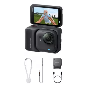 Sporta kamera Insta360 GO Ultra Standard Black — 4K Ultra HD 3840×2880, 1/1.28 coll sensora, 240 fps, Wi‑Fi, iebūvēts ekrāns, MicroSD, 52.9 g