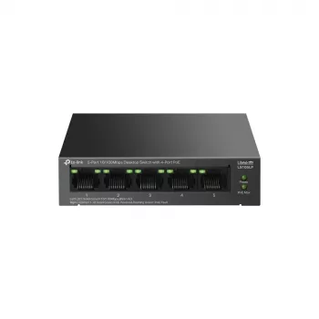 Nepārvaldāms slēdzis TP-LINK LS105P, 5x Fast Ethernet (10/100) porti, 4x PoE porti, 1 Gbit/s komutācijas jauda, bez ventilatora, melns