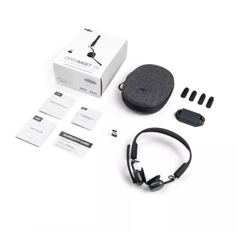 SHOKZ OpenMeet UC bezvadu kaula vadības austiņas videokonferencēm ar USB-A adapteri