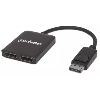 Manhattan DisplayPort 1.2 uz 2-portu DisplayPort 1.2 sadalītājs ar MST, 4K@30Hz, USB-A barošana, video sienas funkcija, melns