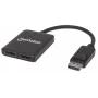 Manhattan DisplayPort 1.2 sadalītājs ar 2 DisplayPort 1.2 izejām un MST, 4K@30Hz, USB-A barošana, video sienas režīms, melnā krāsā, MST – Multi-Stream Transport, 3 gadu garantija