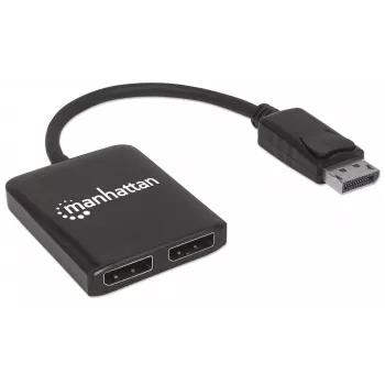 Manhattan DisplayPort 1.2 uz 2-portu DisplayPort 1.2 sadalītājs ar MST, 4K@30Hz, USB-A barošana, video sienas funkcija, melns