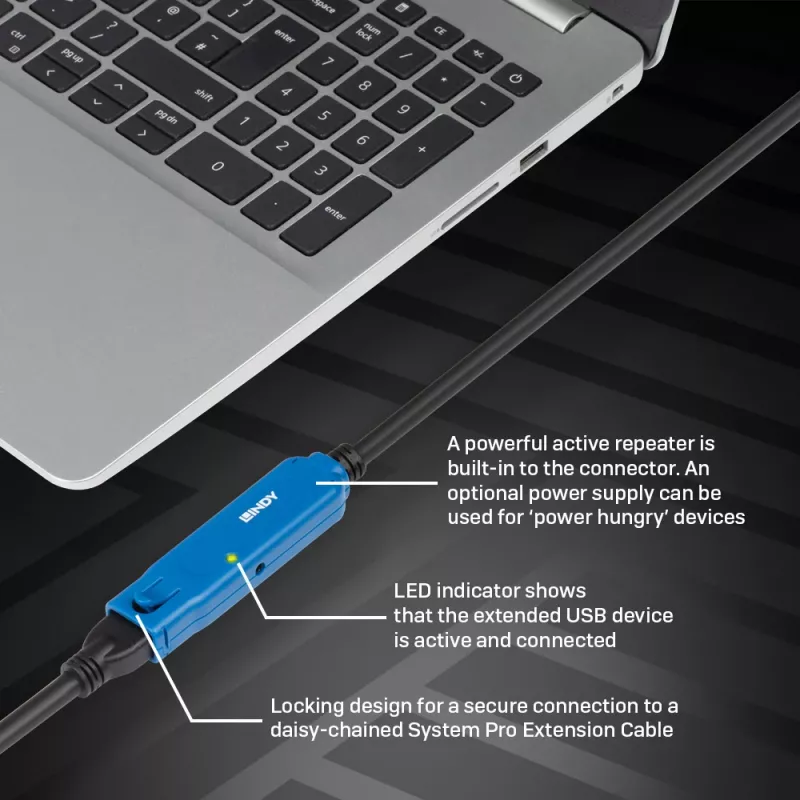 USB pagarinājuma kabelis Lindy 10m Active Extension Pro
