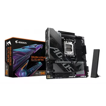 Mātesplate GIGABYTE B840M AORUS ELITE WIFI6E - AMD Ryzen 9000, 10+2+2 fāžu VRM, DDR5 līdz 8200MHz, 2xPCIe 4.0 M.2, Wi-Fi 6E, 2.5GbE LAN