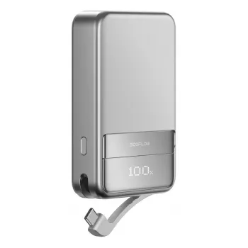 Power bank EcoFlow Rapid 5000 (Litija-jonu 5000 mAh, PD ātrā uzlāde, 30 W kopā, bezvadu, USB-C, Sudrabs)