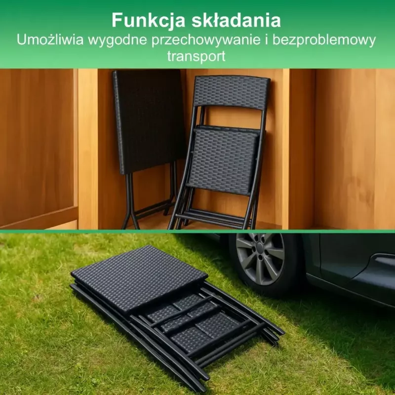 Dārza mēbeļu komplekts Extralink L-0201P — 2 krēsli un melns galds