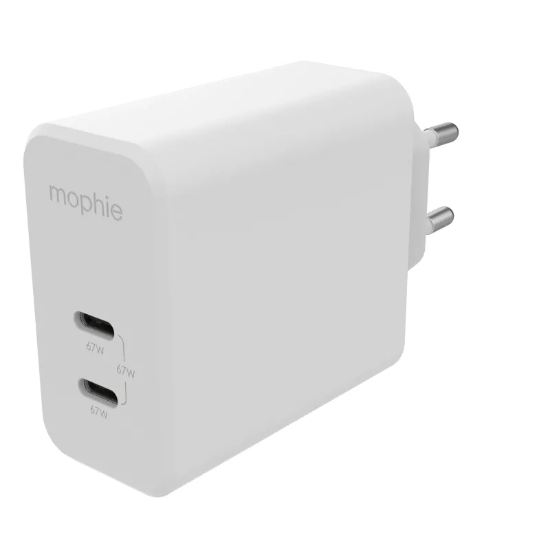 mophie sienas lādētājs USB-C PD DUAL 67W GaN balts EU (2xUSB-C)