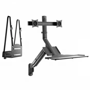 Divu monitoru sienas stiprinājums MACLEAN MC-633 ar gāzes atsperi 17 inch–27 inch monitoriem, regulējamas rokas, VESA saderīgs