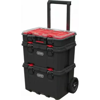 Keter 250927 — 3 gabalu krāvēju uzglabāšanas kastes ar riteņiem un slēdzeni, 525×694×411 mm, melnas
