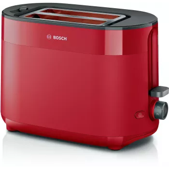 Toasteris Bosch TAT2M124 — 2 šķēles 950 W, sarkans, maizes centrēšana, atkausēšana, pacelšana